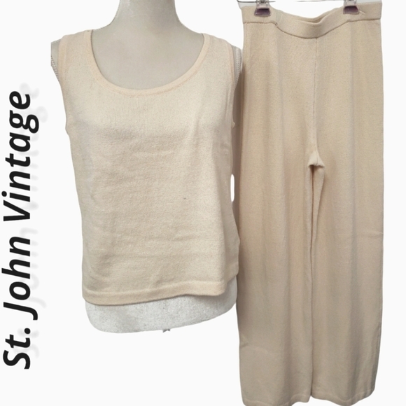 St. John Evening Vtg Pant & Tank Suit Winter Ivory Knit Small sz 2 See Details - Picture 2 of 12
